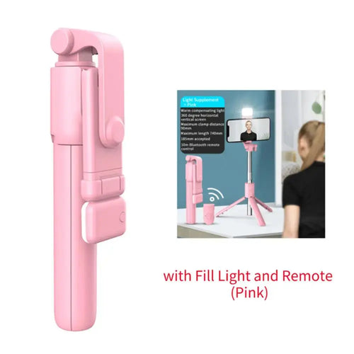 AILEHKUO R1 Bluetooth Selfie Stick Tripod with Fill Light Pinkshop