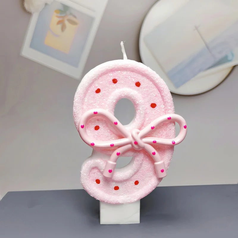 Pink Bow 0-9 Birthday Candles,Candles for Decoration for Party Supplies Kids Girls Adults Birthday Wedding Anniversary Party