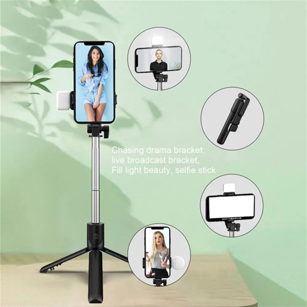 AILEHKUO R1 Bluetooth Selfie Stick Tripod with Fill Light, Extendable 30" Phone Stand, Wireless Remote Control, Foldable Stainless Steel Selfie Stick for iPhone &amp; Android