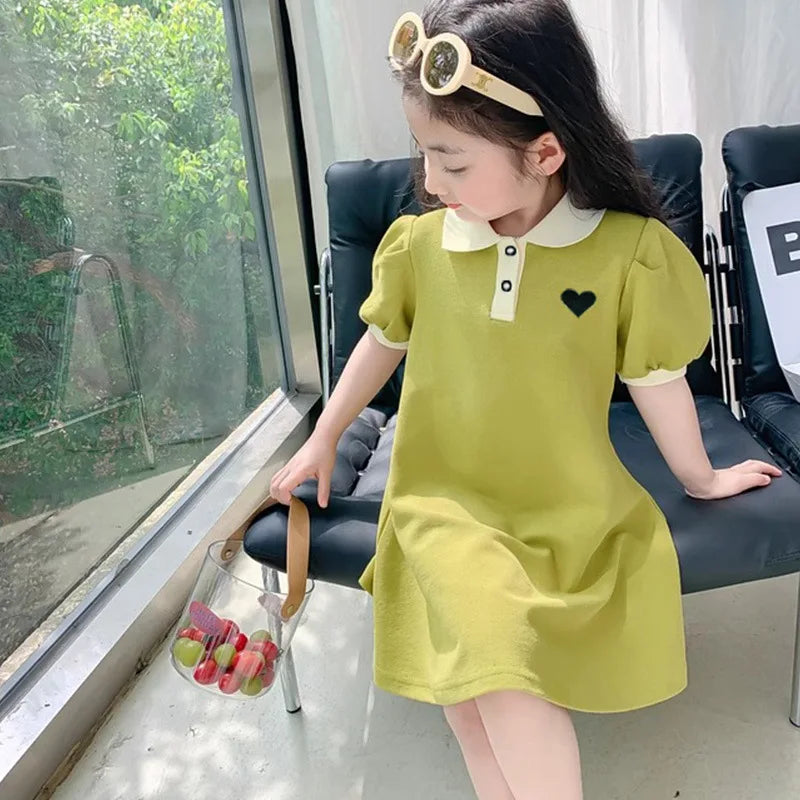 2027 Baby Pink Dress Clothes Summer Short Sleeves Green Dress Clothing Fashion Kids Girls Princess Dresses