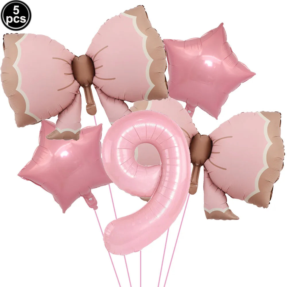 Pink Bow Birthday Party Decorations Girls Birthday Decor Banner Balloons Bow Napinks Plate Cup Pink Bow Theme Tableware Supplies