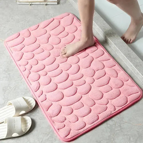1pc Embossed Fiber Carpet, Bathroom Living Room Anti Slip Mat, Pebble Floor Mat, Household Items Pinkshop