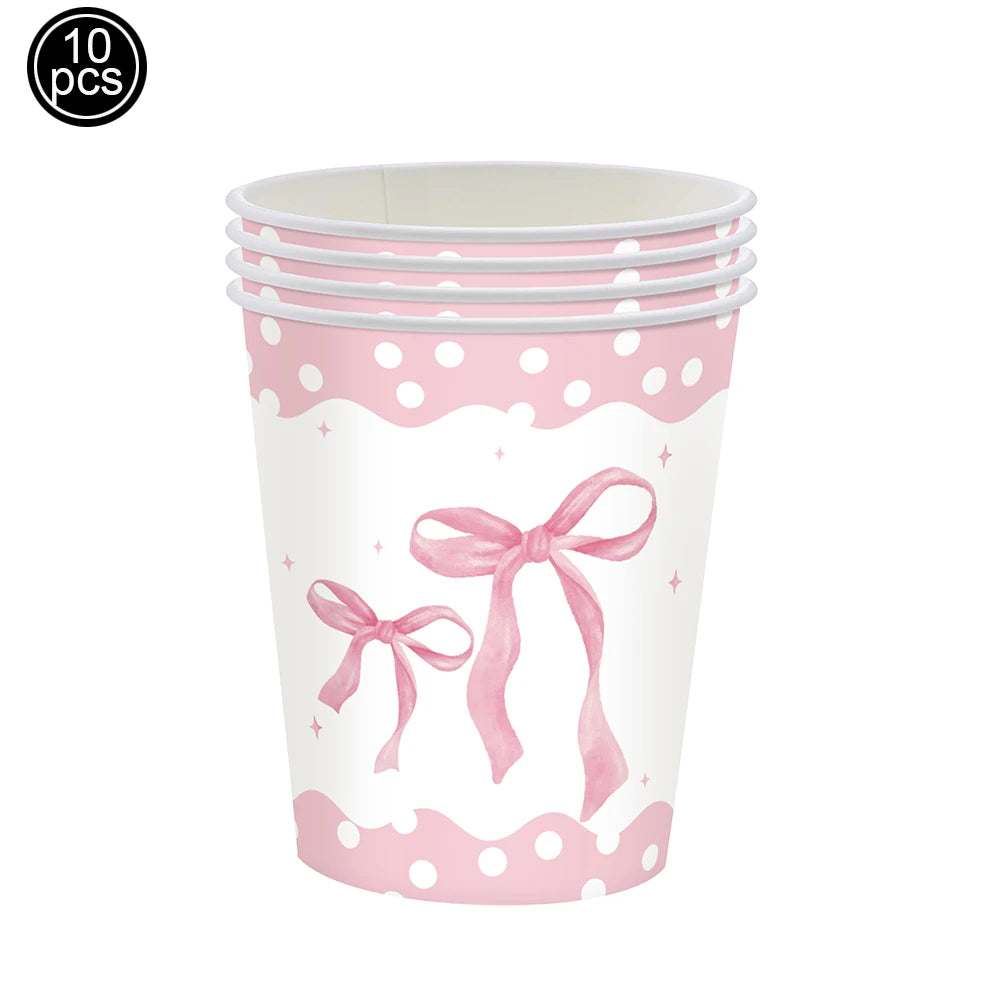 Pink Bow Birthday Party Decorations Girls Birthday Decor Banner Balloons Bow Napinks Plate Cup Pink Bow Theme Tableware Supplies