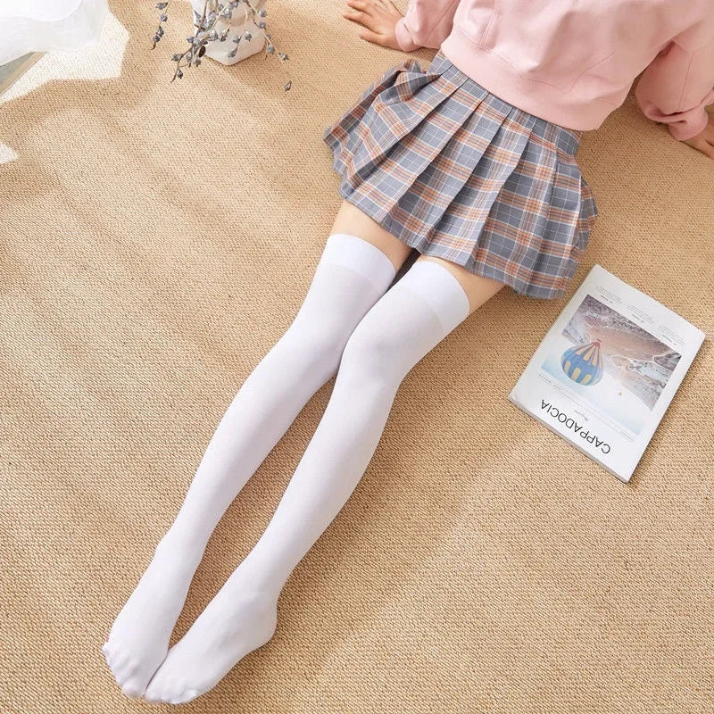Sexy Women's Hosiery Pink Bow Stay Up Thigh High Silk Stockings Ladies Sweet JK Lolita Bowknot Long Socks Students Stockings