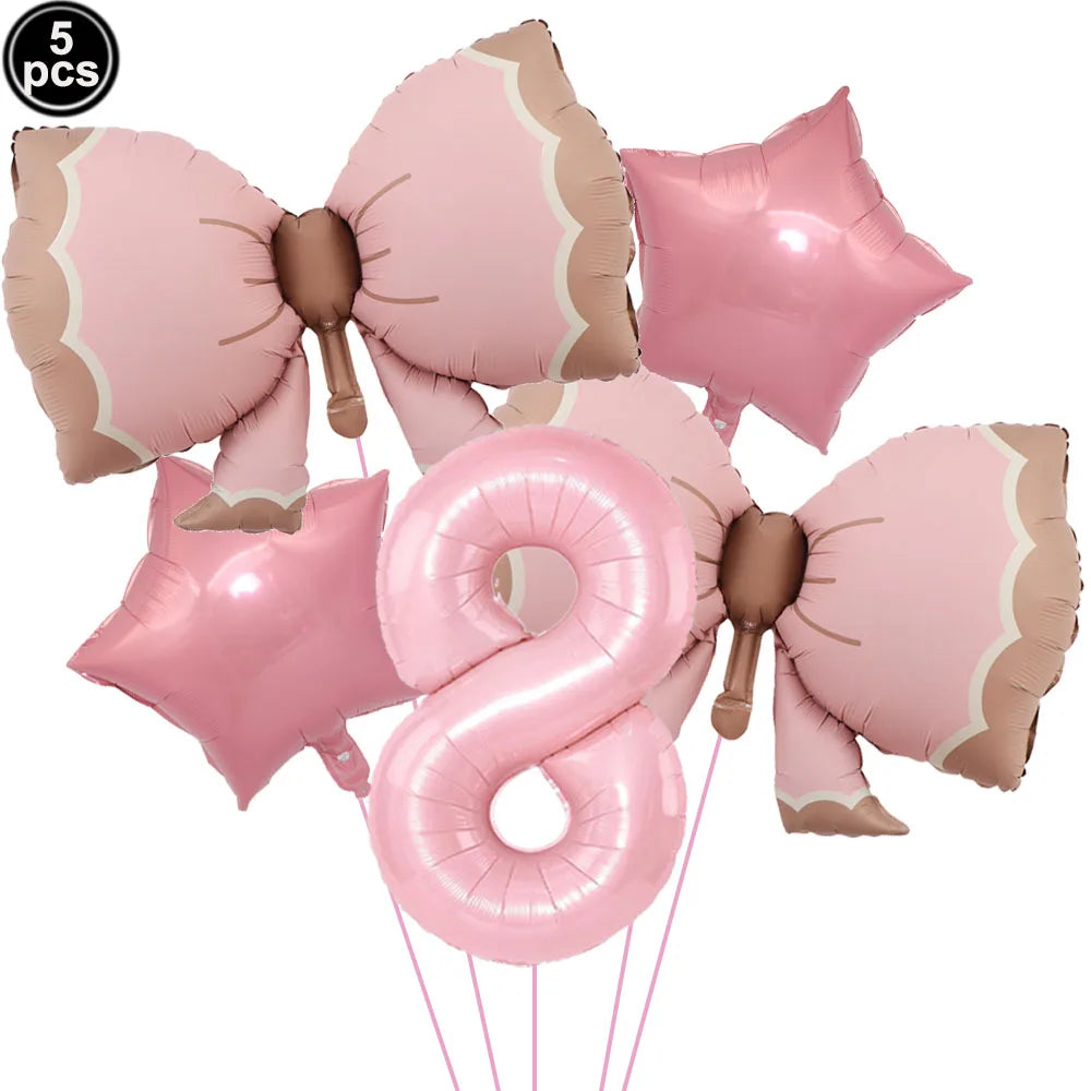 Pink Bow Birthday Party Decorations Girls Birthday Decor Banner Balloons Bow Napinks Plate Cup Pink Bow Theme Tableware Supplies