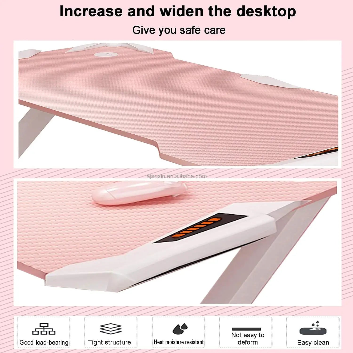 Pink Gaming Desk with LED Strip Home Office Computer Desk Ergonomic with Cup Holder for Girls Women