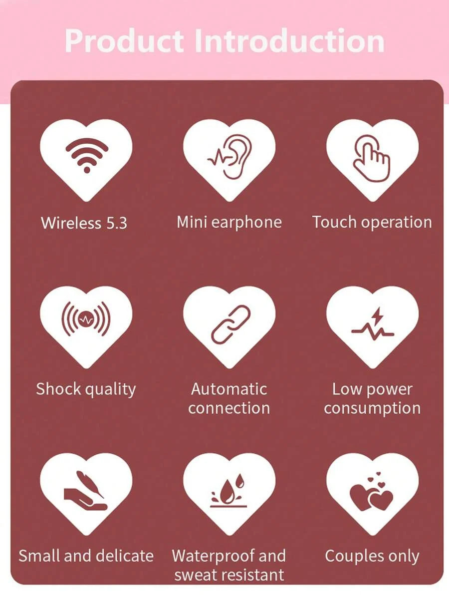 Pink Heart Wireless Earbuds for Girls Cute Small Earphones Hifi Stereo Sound Bluetooth Headsets Touch Control Gaming Handphones