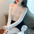 Spring Autumn New Carefully Machine Hollow Neck Hanging Shoulder Women's Knitted Bottom Shirt with Inner Layer to Look Thin Top Pinkshop