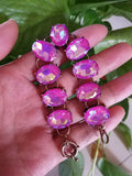 Pink AB Colored Oval Dot Crystal Bracelet Bangle Fashion Big Chunky Statement Glass Stone Jewelry for Women