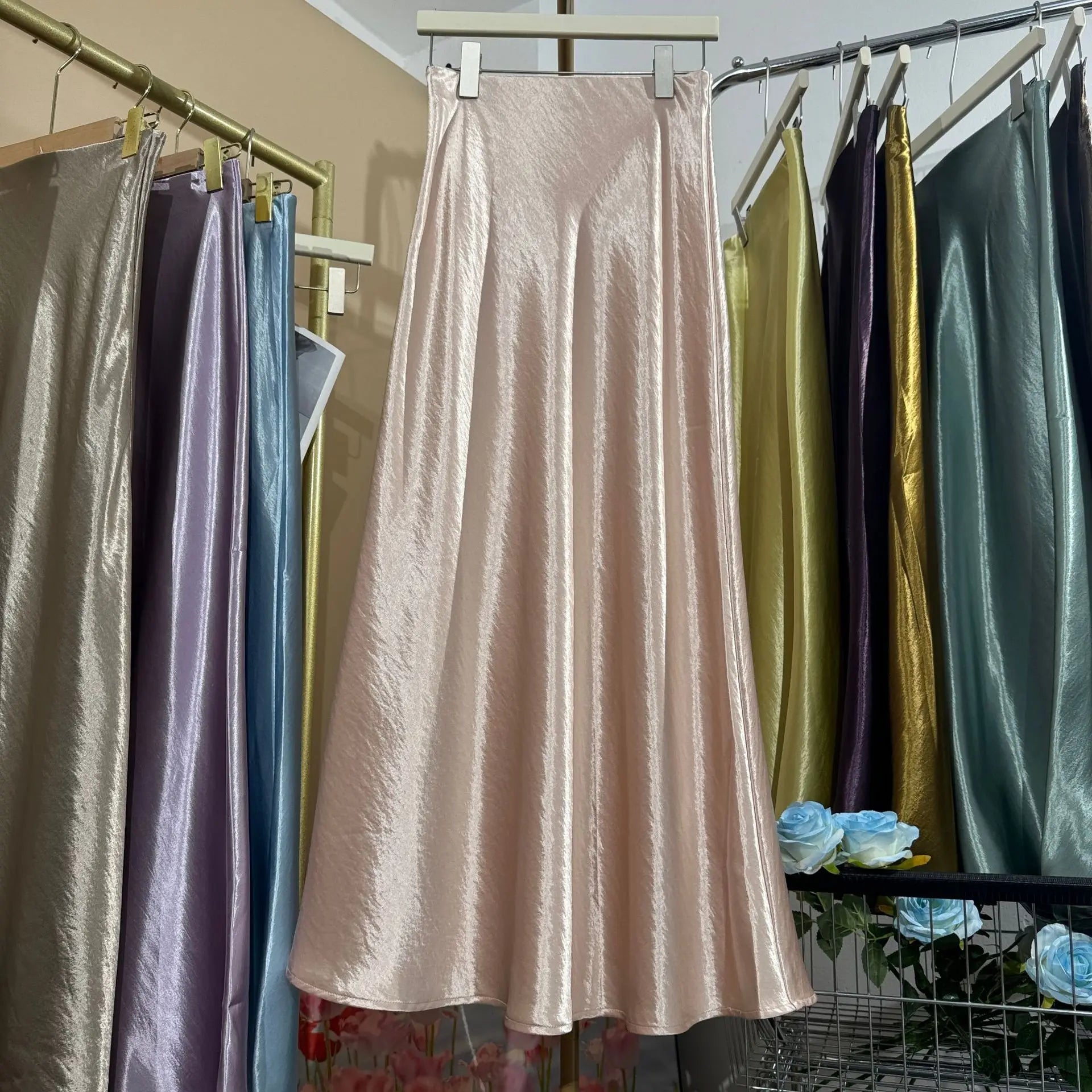 19 Colors 2026 New In Women Spring Summer Gloss Satin Long Skirts Female Fashion Elegant High Waist Faldas