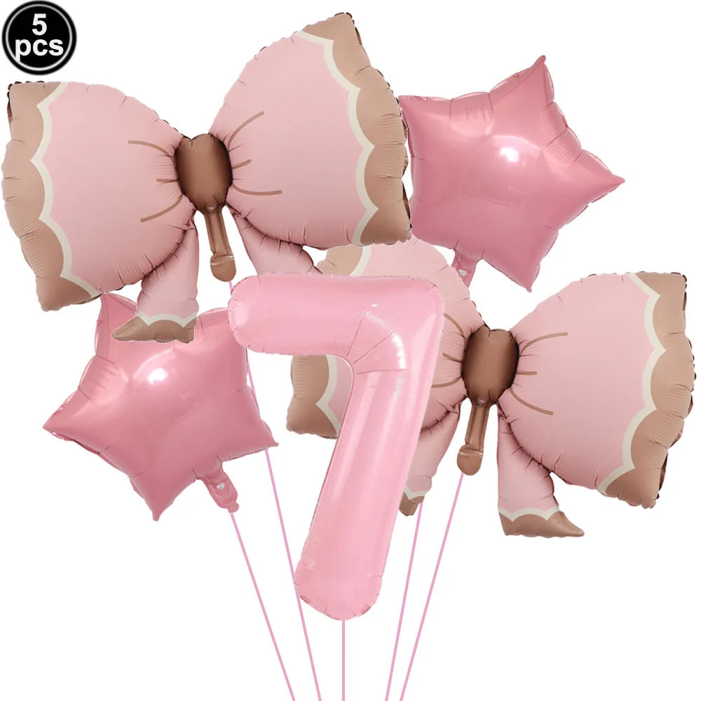 Pink Bow Birthday Party Decorations Girls Birthday Decor Banner Balloons Bow Napinks Plate Cup Pink Bow Theme Tableware Supplies