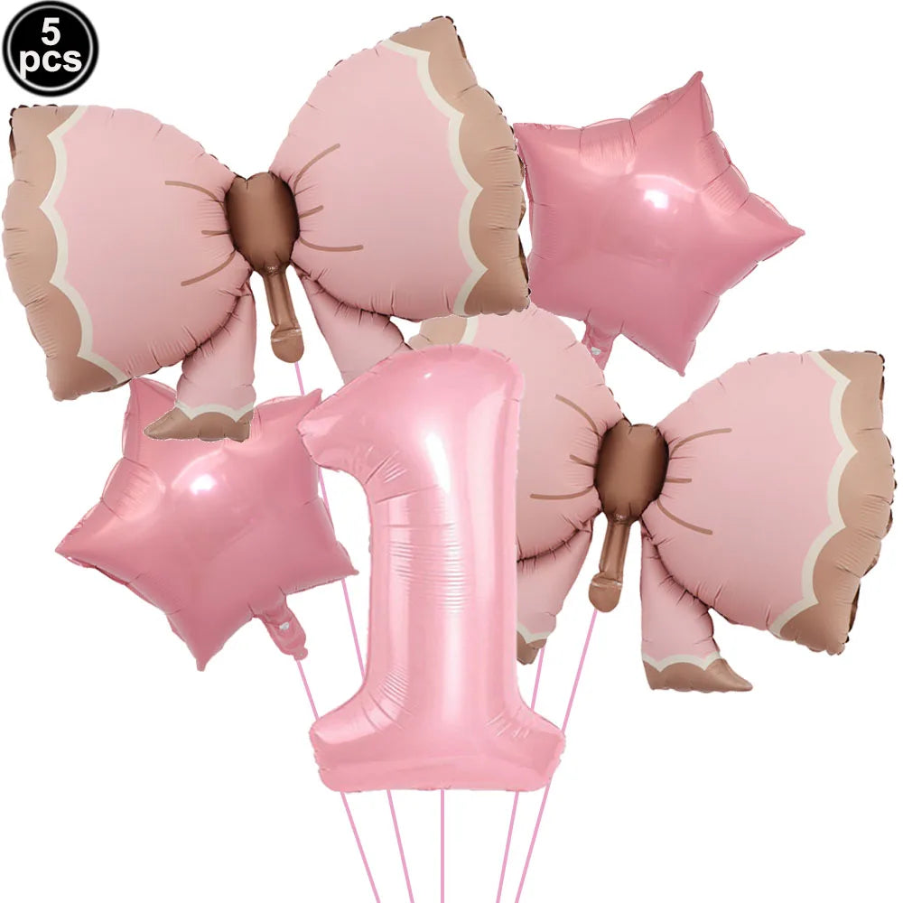 Pink Bow Birthday Party Decorations Girls Birthday Decor Banner Balloons Bow Napinks Plate Cup Pink Bow Theme Tableware Supplies