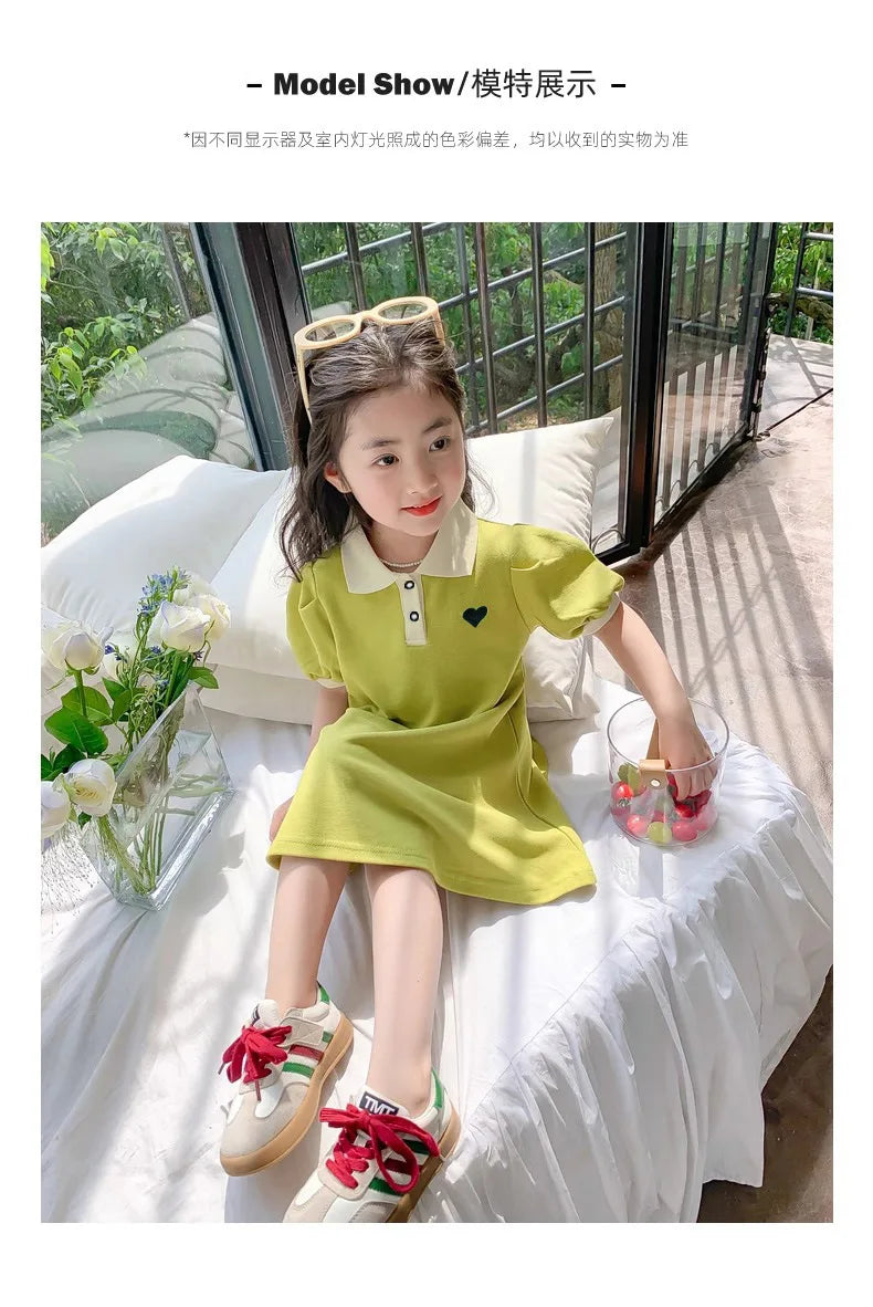 2027 Baby Pink Dress Clothes Summer Short Sleeves Green Dress Clothing Fashion Kids Girls Princess Dresses