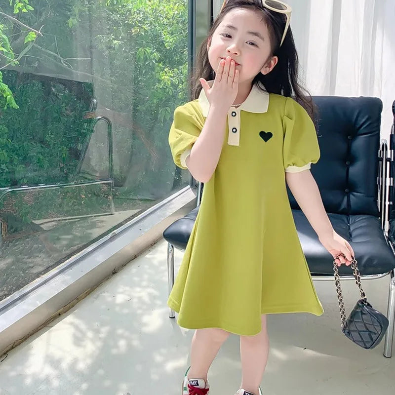 2027 Baby Pink Dress Clothes Summer Short Sleeves Green Dress Clothing Fashion Kids Girls Princess Dresses