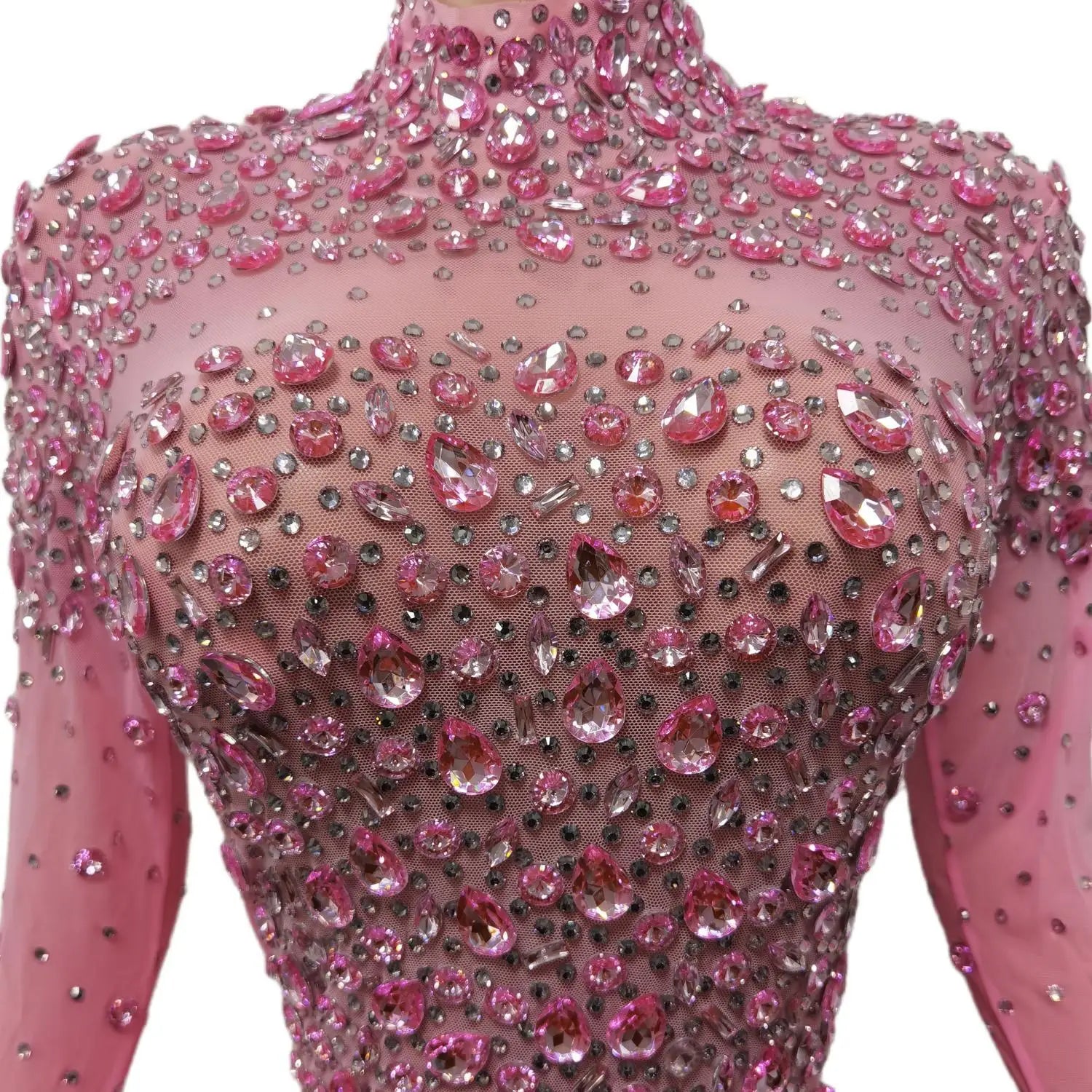 Sexy Dance Pink Dress Performance Sparkly Pink Rhinestones Dress Women Evening Birthday Celebrate Party Outfit 2025 Cuixing