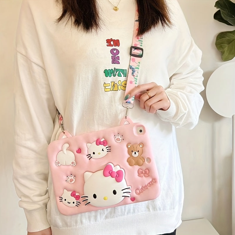 Sanrio Hello Kitty Pink Tablet Case, Suitable for iPad - Cute Aesthetic Soft Shell Cartoon Luxury Protective Cover, Device Protection, Playful Style, Kawaii Design, Stretchable Material, Durable Case, Stylish Protector, Anime