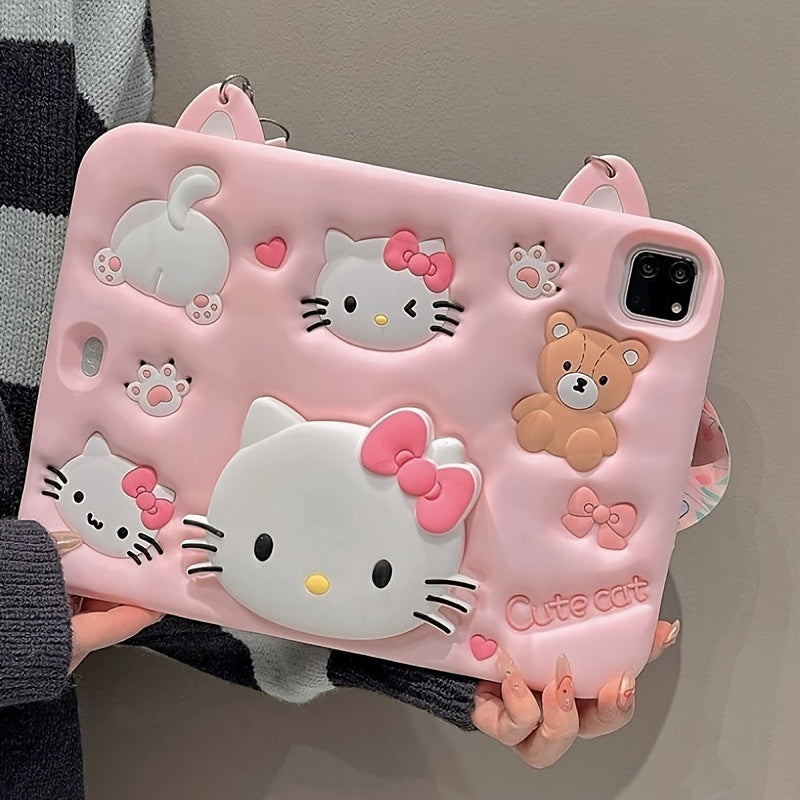 Sanrio Hello Kitty Pink Tablet Case, Suitable for iPad - Cute Aesthetic Soft Shell Cartoon Luxury Protective Cover, Device Protection, Playful Style, Kawaii Design, Stretchable Material, Durable Case, Stylish Protector, Anime