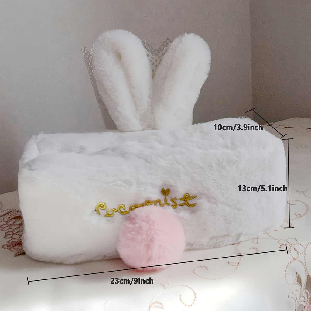 1pc Plush Rabbit Tissue Box, Cartoon Cute Tissue Cover, Car Accessories, Car Decor, Draw Hole Paper Box, Pink Rabbit Tissue Box, Long Ears Cloth Cover, Living Room Kitchen Bathroom Bedroom Office Accessories, Room Decor, Home