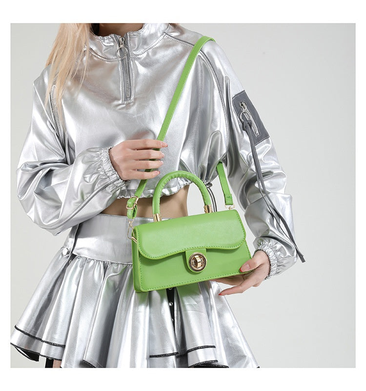 Spring Womens Commuter Light-Luxury Solid-Colored Crossbody Bag With Lock Closure