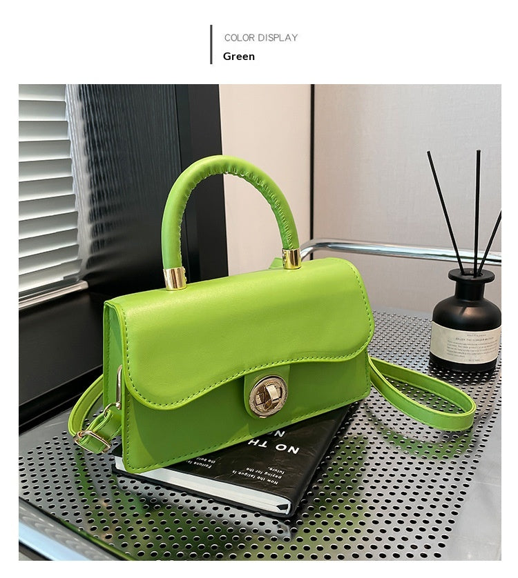 Spring Womens Commuter Light-Luxury Solid-Colored Crossbody Bag With Lock Closure