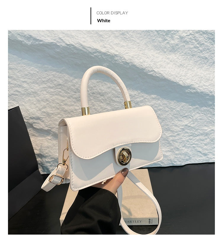 Spring Womens Commuter Light-Luxury Solid-Colored Crossbody Bag With Lock Closure