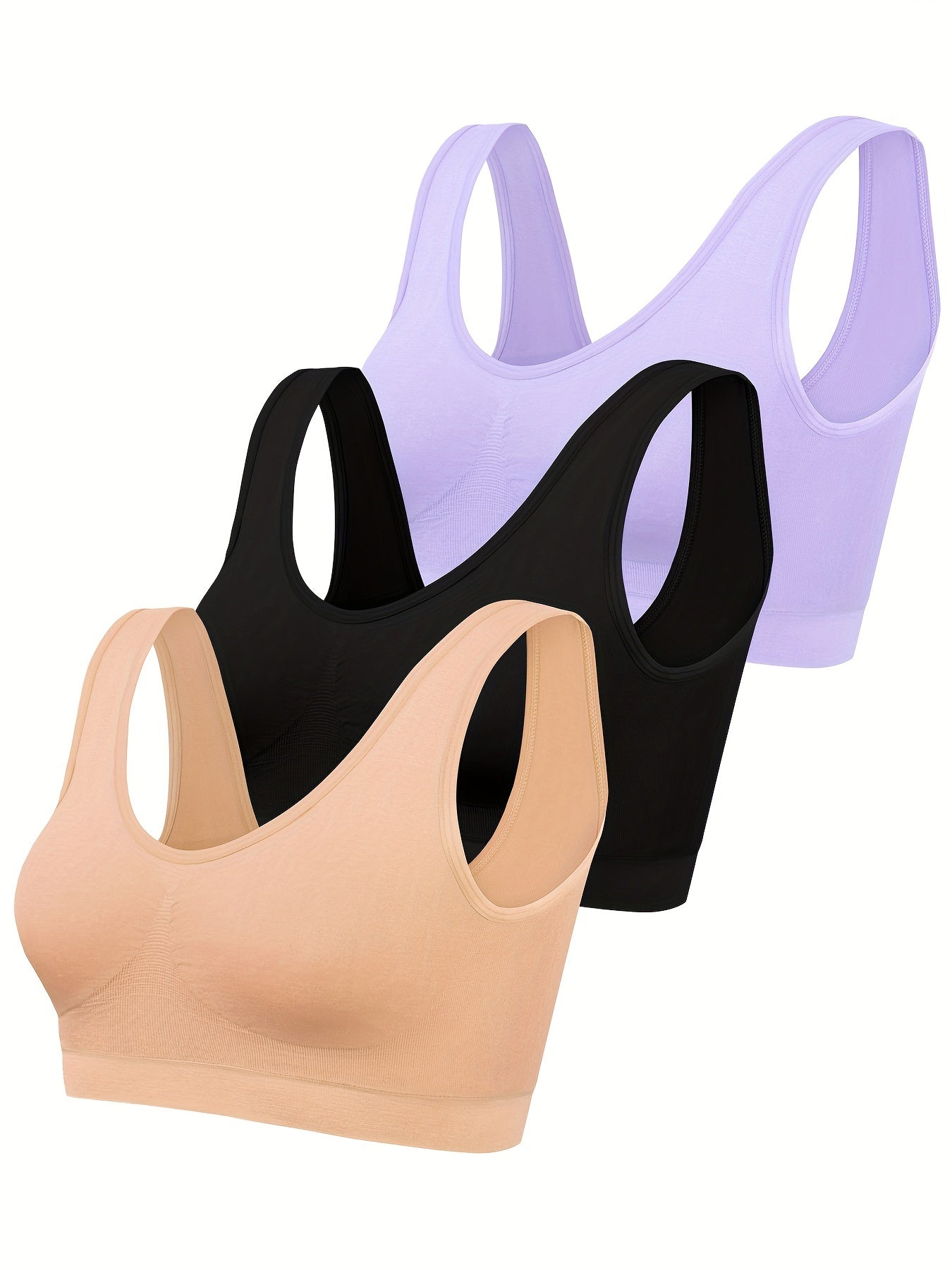 [3pcs Seamless Sports Bras] 3pcs Women's Seamless Sports Bras - No Padding, Low- Non-Sheer Backless Strapless/Tube Top Style (Black/Pink/White) - Gym, Yoga & Casual Attire - Comfortable Wire-Free Chest Supporters