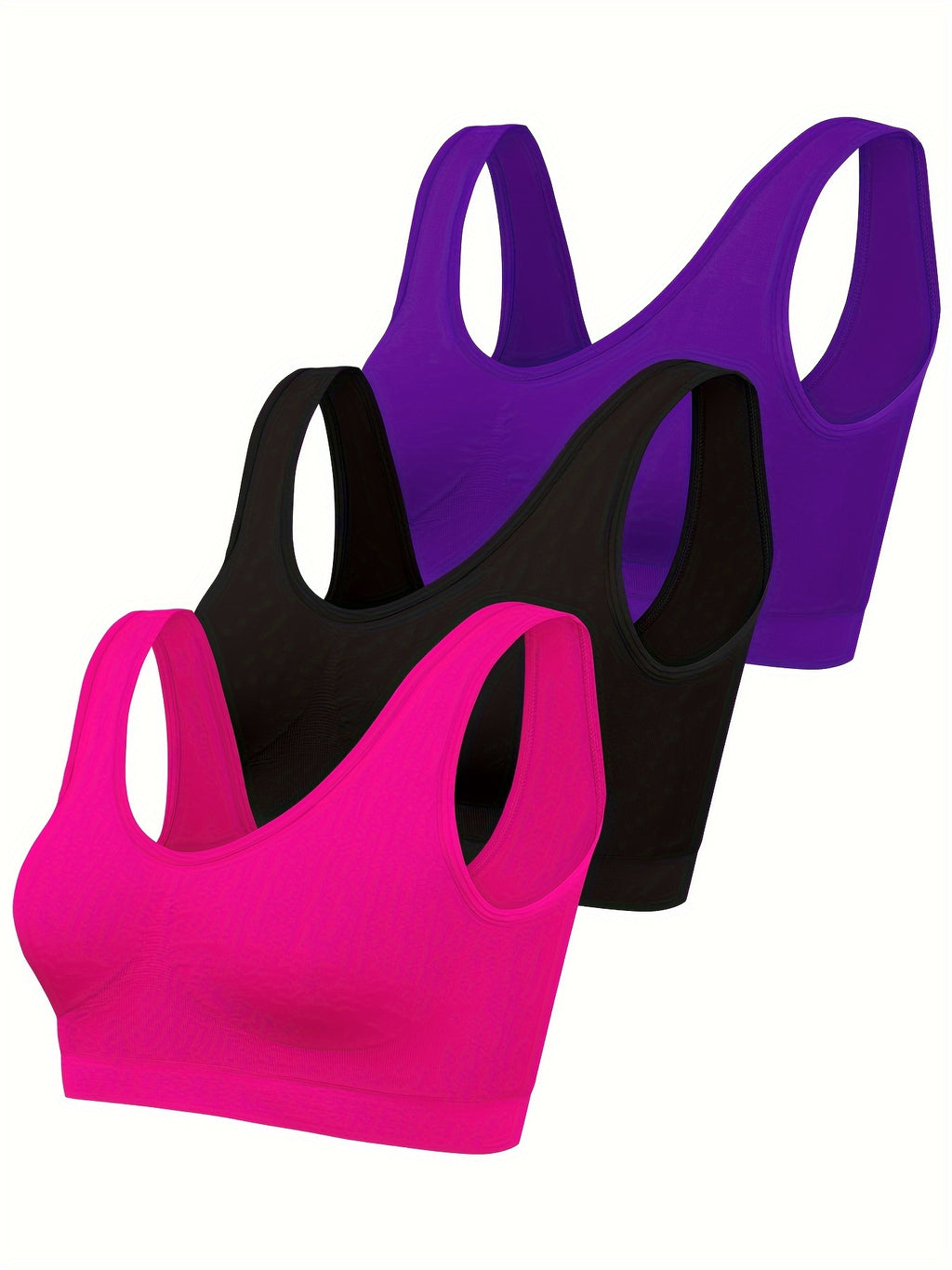 [3pcs Seamless Sports Bras] 3pcs Women's Seamless Sports Bras - No Padding, Low- Non-Sheer Backless Strapless/Tube Top Style (Black/Pink/White) - Gym, Yoga & Casual Attire - Comfortable Wire-Free Chest Supporters