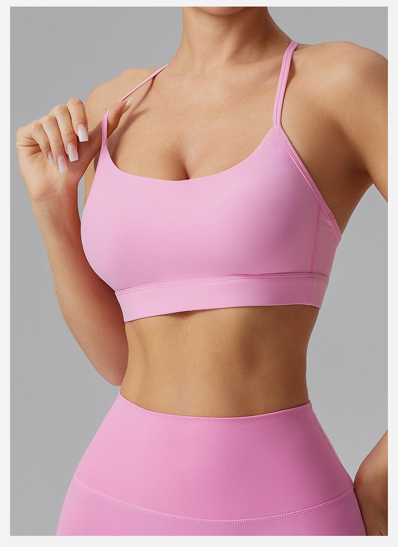 Womens Solid-Colored Versatile Thin-Strap Shock-Absorbing Quick-Drying Yoga Tank Top