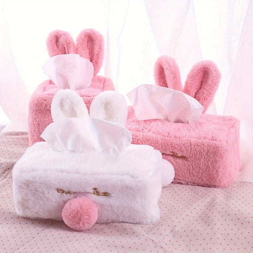 1pc Plush Rabbit Tissue Box, Cartoon Cute Tissue Cover Pinkshop