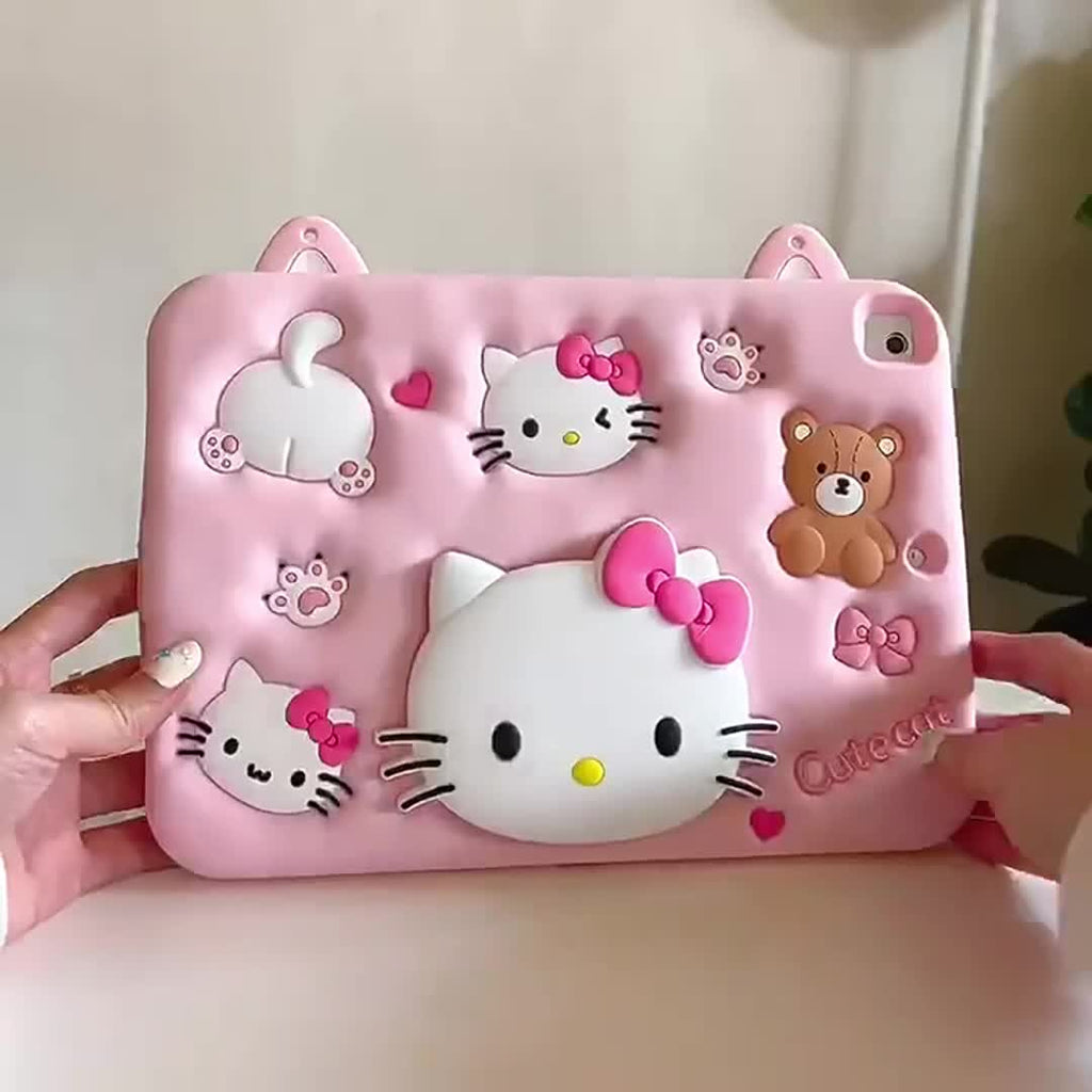 Sanrio Hello Kitty Pink Tablet Case, Suitable for iPad - Cute Aesthetic Soft Shell Cartoon Luxury Protective Cover, Device Protection, Playful Style, Kawaii Design, Stretchable Material, Durable Case, Stylish Protector, Anime
