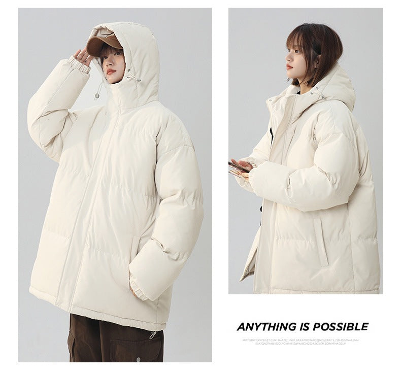 Womens Loose-fitting Solid-color Versatile Cotton Coat
