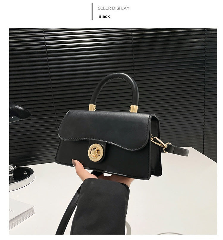Spring Womens Commuter Light-Luxury Solid-Colored Crossbody Bag With Lock Closure