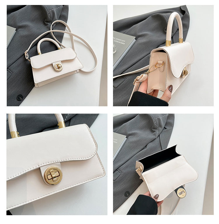 Spring Womens Commuter Light-Luxury Solid-Colored Crossbody Bag With Lock Closure