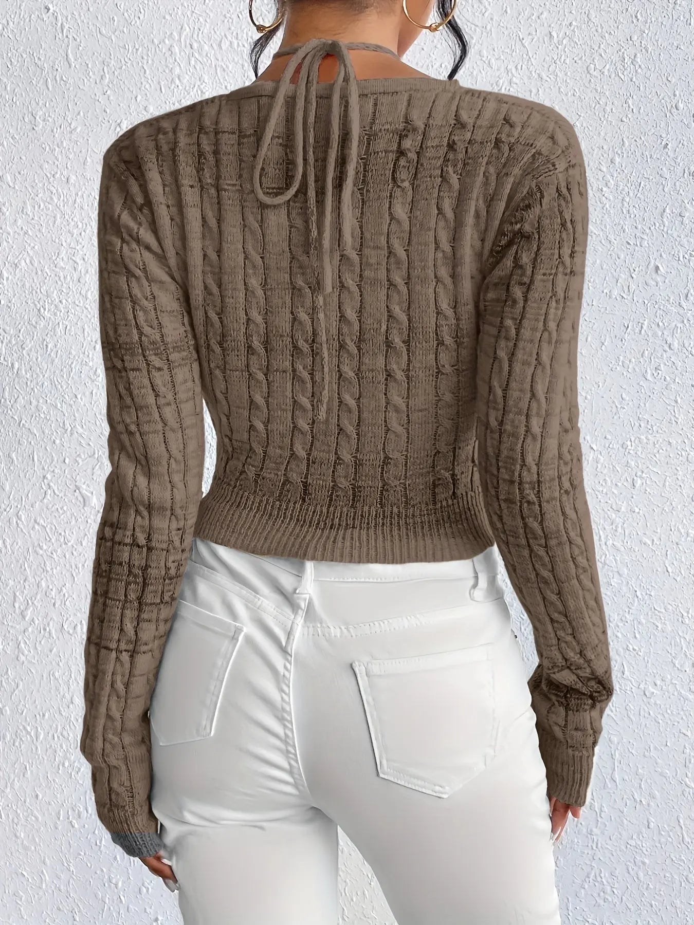 Women's Slim Fit Tie-Front Ombre Colorblock Sweater - Sleeve Top with Back Tie Detail, Pastel Pink to Blue Gradient for Spring/Fall, Cute Sweaters, Casual Wear, Breathable Material, Stylish Pullover, Styleconscious Buyers Pinkshop