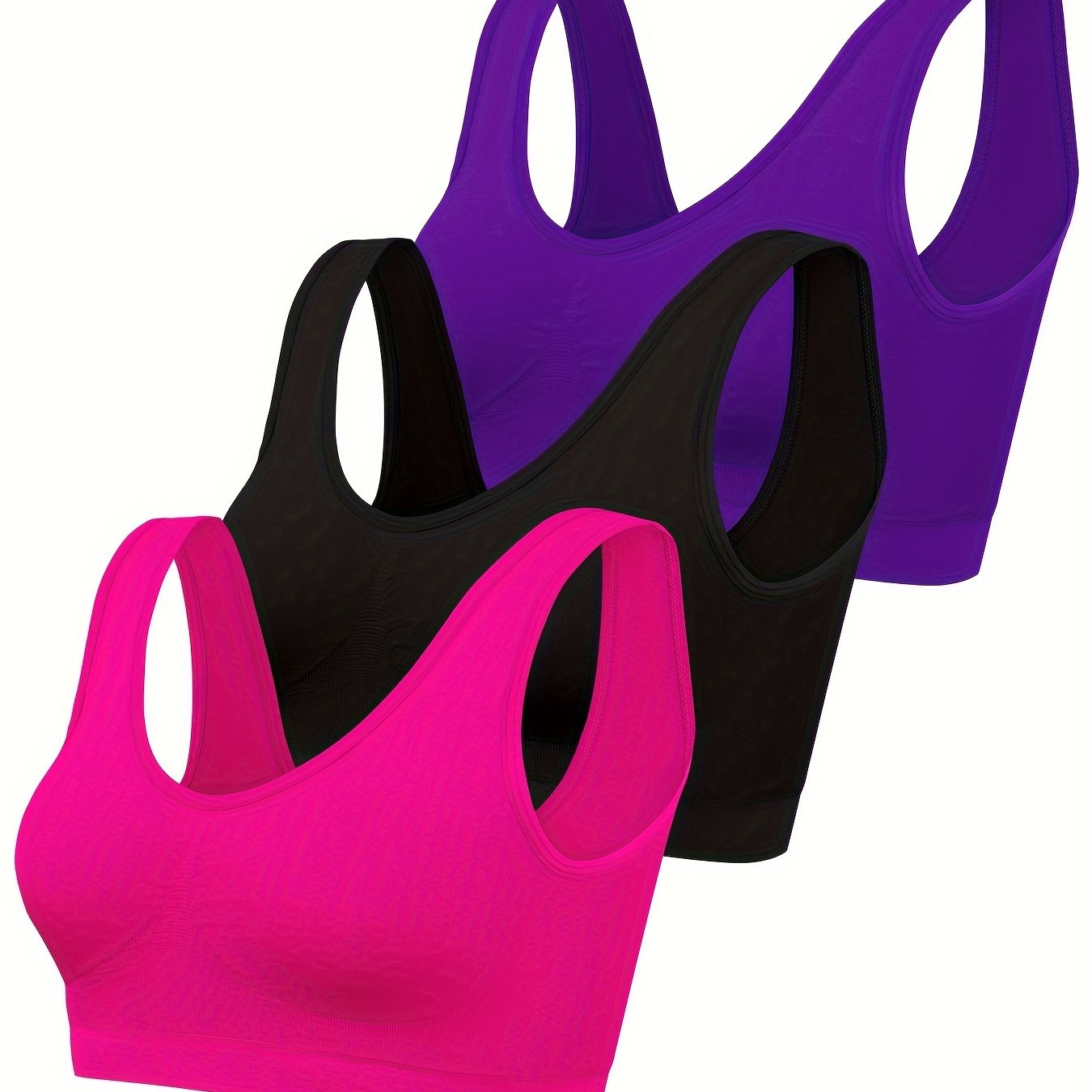 [3pcs Seamless Sports Bras] 3pcs Women's Seamless Sports Bras - No Padding, Low- Non-Sheer Backless Strapless/Tube Top Style (Black/Pink/White) - Gym, Yoga & Casual Attire - Comfortable Wire-Free Chest Supporters